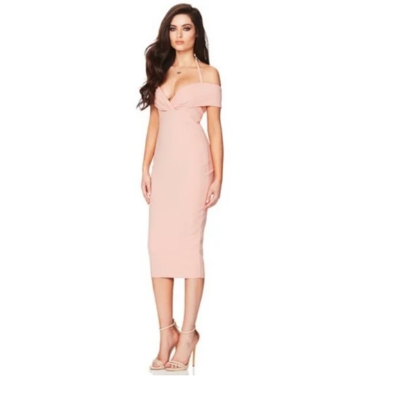 NOOKIE: Athena Off Shoulder Light Pink Midi Dress (NWT) - Picture 4 of 8